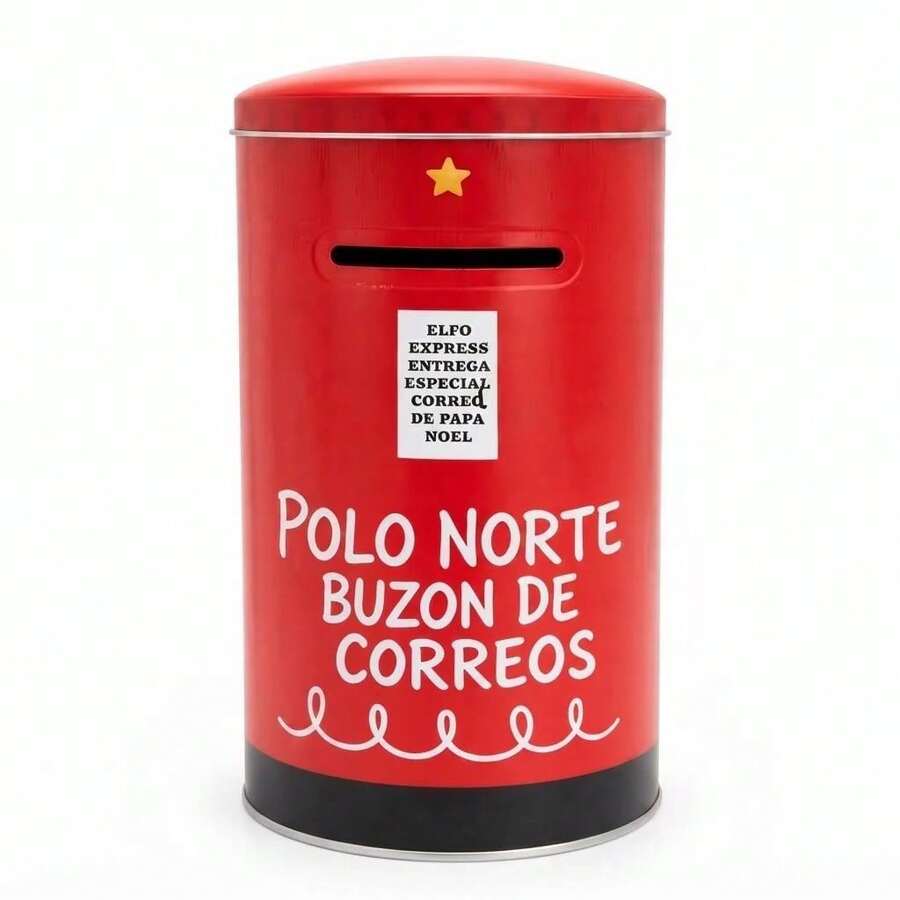 BUZÓN NAVIDAD Metal 13X20CM - Adorno Decorativo Polo Norte Rojo con Detalles Blancos y Dorados para Cartas de Papá Noel - Tipo de Estilo default - Ver 1