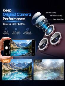 3Pcs Compatible With Iphone 18 Pro/18 Pro Max Camera Lens Protector Diamond, Burgundy Individual 9H+ Camera Cover, Original Lens Clarity, Case Friendly, Daily Protection - Burgundy - View 3