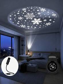 1 buah Lampu Proyeksi Halloween/Natal, Lampu LED USB Berputar 360°, Tidak Termasuk Baterai, Memproyeksikan Pola Kepingan Salju, Cocok Untuk Meja Samping Tempat Tidur, Kamar Tidur, Ruang Tamu, Langit-langit, Dekorasi Dinding, Halloween/Natal - Hitam - View 3