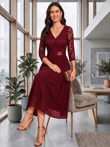 Women Midi Dresses - Burgundy - View 9