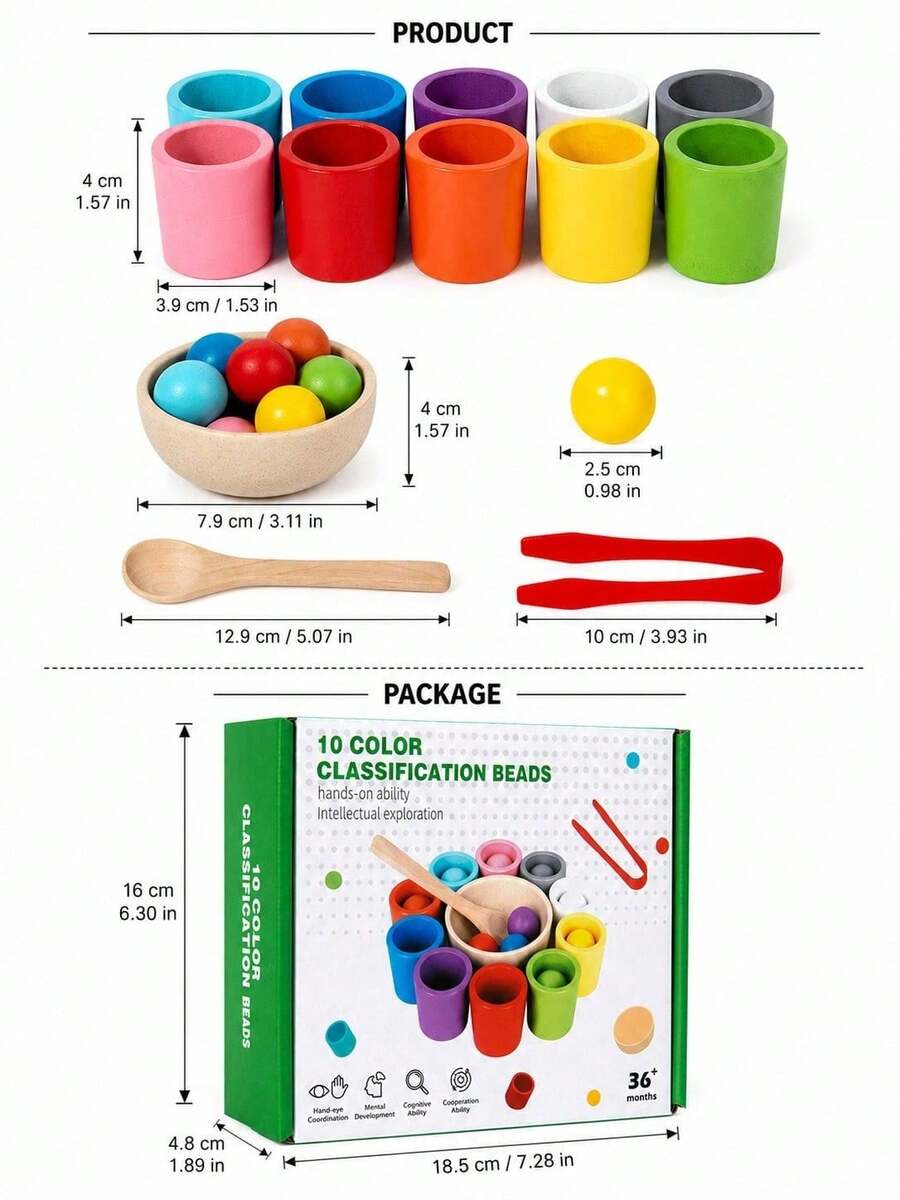 1 pieza Juguete de taza con bola arcoíris, juego de emparejamiento de madera para preescolar, aprendizaje de clasificación de colores y conteo