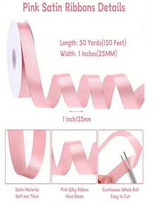 [Romantic Wedding Season]5 Rolls Pink Polyester Ribbon (1 Roll 22m), Suitable For Gift Boxes, Floral Decoration Ribbons, Balloon Ribbons, Gift Wrapping Ribbons, Handicrafts, Suitable For Gift Wrapping, Holiday Gift Exchange, Weddings, Celebrations, Festivals, Flower Shops, Valentine's Day Gift Wrapping, Gift Box Packaging. 1cm High Quality Wide Pink Wedding Bow Ribbon, Suitable For Young Girls, Double-Sided Shiny Satin - Pink - View 10