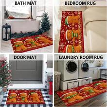 1pc Christmas Series Red Background Gingerbread Man Pattern Printed Faux Cashmere Surface TPR Bottom Doormat, Bathroom Mat, Kitchen Mat, Laundry Room Mat, Holiday Atmosphere Decor, Home Decor, Party Decor, Wedding Decor, Dining Kitchen Decor - Multicolor - View 8