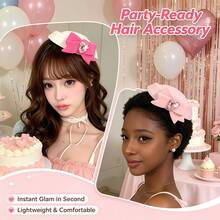 Pink Christmas Birthday Heart Bow Mini Hat Hair Clip, Atmospheric Photo Prop Hair Accessory Headpiece - Multicolor - View 2
