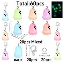 Mixed Color 3D Glowing Pendant Jewelry Set, Includes Glowing Pendant, Lobster Clasp, Connecting Ring, Suitable For DIY Car Hanging Decor, Halloween - Ghost - View 8