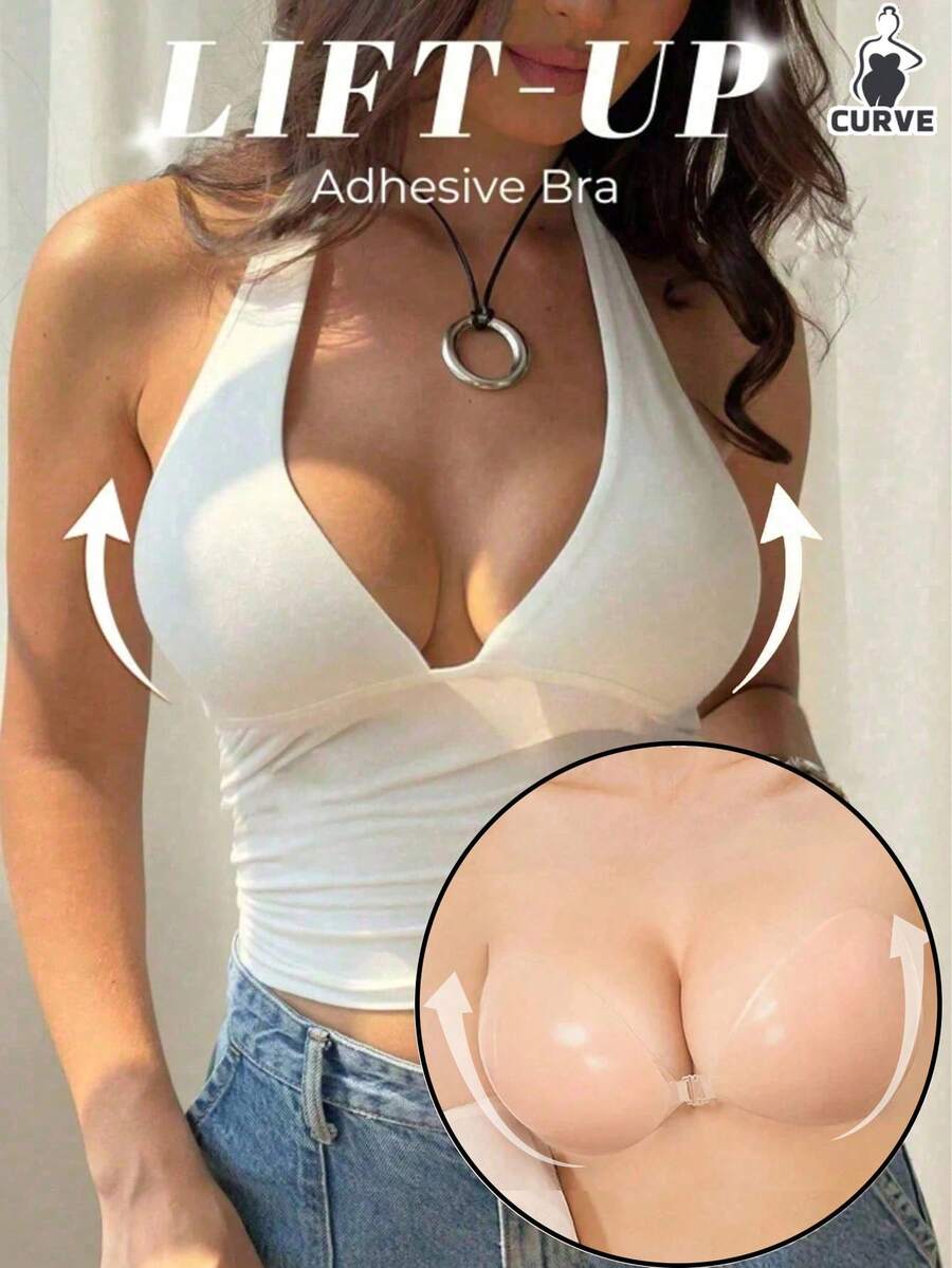 Plus Size Invisible Strapless Adhesive Bra (1/2 Pairs, C-G Cup), For Backless Dresses, Fits All Cups - Apricot - View 1