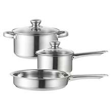 Stainless Steel 3Pcs Cookware Set Saucepan Stockpot Fry Pan W/Lids Steel Handle - View 1