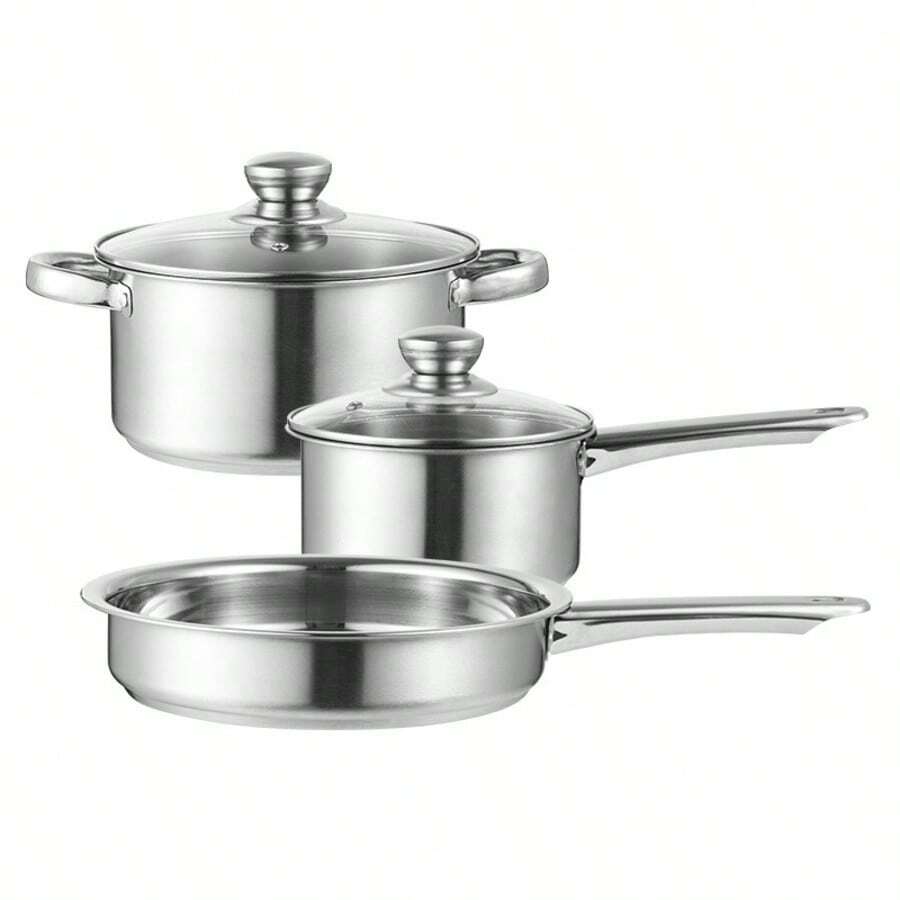 Stainless Steel 3Pcs Cookware Set Saucepan Stockpot Fry Pan W/Lids Steel Handle - View 1