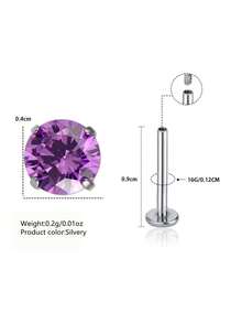 VceTd 1PC Fashion Elegant Dopamine Color Round Cubic Zirconia Inlaid Stainless Steel Women's Stud Earrings Suitable For Daily Wear, Vacation, Fashion Street Style Or Gift - Silver - View 9