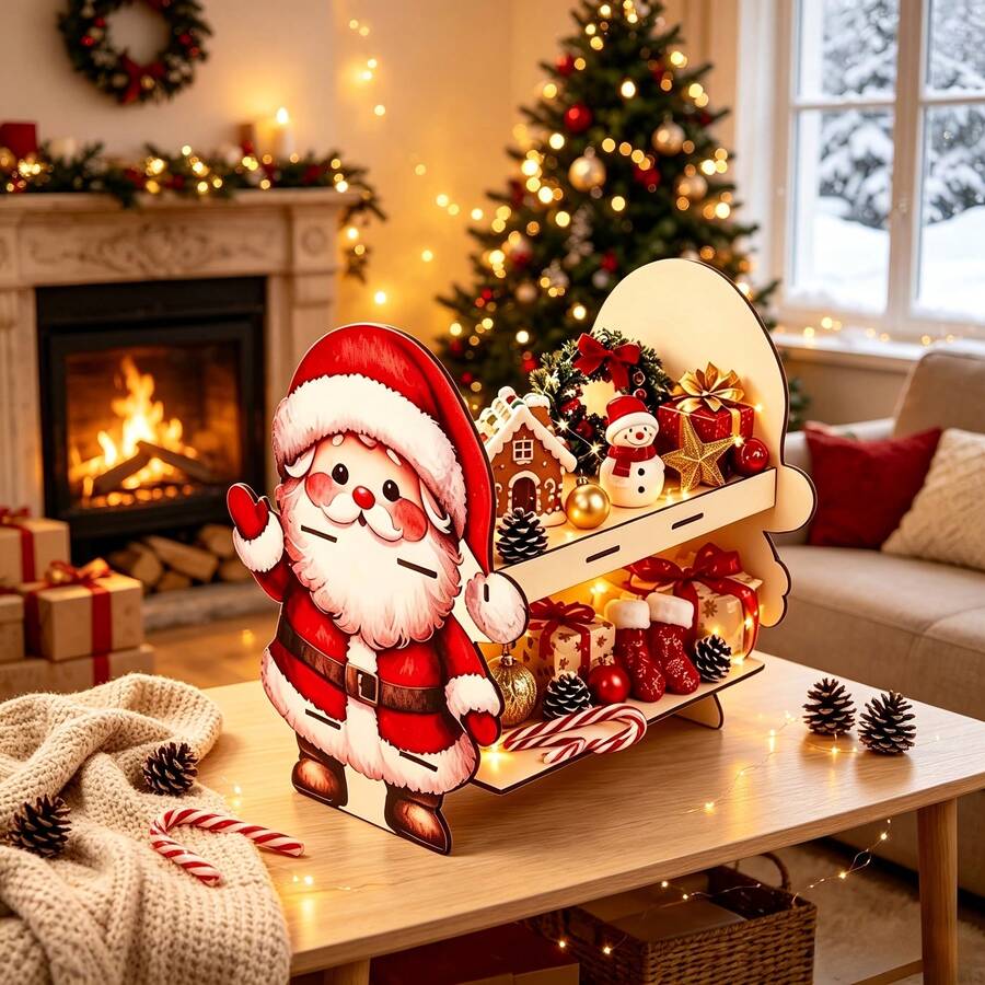 1pc Red Santa Claus Wooden Display Stand, Christmas Table Decoration, Freestanding Wooden Gift Bag Holder, Merry Christmas Party Decor, Christmas Food Display Rack - Red - View 1