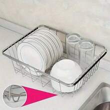 1pc Premium Adjustable Sink Drainer Basket, Telescopic Over-The-Sink Multi-Function Dish Drying Rack, Suitable For Plates, Bowls, Cups And Kitchen Utensils - L - View 2