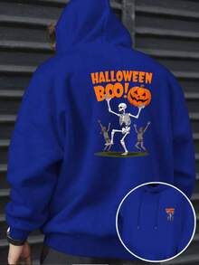 Sudadera con capucha estampada para hombre, con motivos de calaveras y calabazas para Halloween, con estampado a doble cara, una prenda divertida y festiva para crear un estilo original. - A - Ver 9