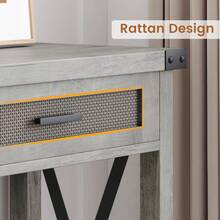 Mesa Consola Estrecha de Madera Estilo Boho Rústico Color Gris, Mueble Recibidor con 2 Cajones de Ratán y Estante Inferior, Unidad Decorativa Multiusos para Pasillo, Entrada o Detrás del Sofá, Dimensiones 110 x 30 x 78 cm - Gris1 - Ver 2