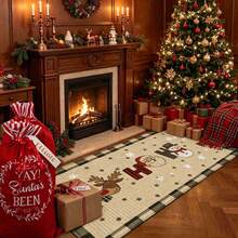 1pc Christmas Series Cartoon Snowman & Reindeer Pattern Printed Faux Wool TPR Bottom Door Mat, Bathroom Mat, Kitchen Mat, Laundry Room Mat, Holiday Atmosphere Decoration, Home Decor, Party Decor, Wedding Decor, Dining & Kitchen Decor - Multicolor - View 2