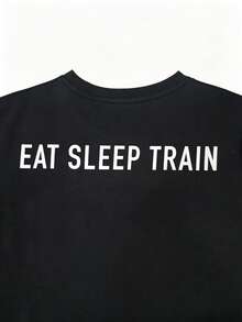 veidoorn Men's Solid Color Long-Sleeve Top With Letter Print,Simple Casual Sports T-Shirt, Daily Top - Black - View 9