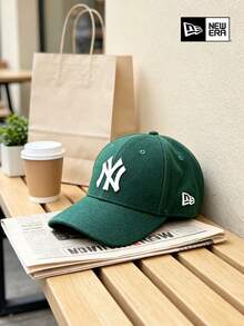 New Era 9FORTY Baseball Cap, White NY Logo Embroidered Adjustable Hat, Dark Green Sports Cap, Unisex - Green - View 9