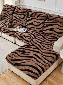 1 pièce Housse de coussin de canapé en peluche de coton doux, anti-salissure et adaptée aux animaux de compagnie, tissu cationique à rayures zébrées café et noir, jacquard brodé en peluche, housse de coussin de canapé épaisse multicolore riche automne/hiver, convient pour le dossier/1/2/3/4/L siège de canapé longue chaise - Multicolore - Voir 6