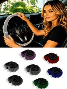 1-Piece Rhinestone Car Steering Wheel Cover, Shiny Diamond Steering Wheel Cover, No Inner Ring, Women's Car Interior Accessories - Steering Wheel Cover - View 5