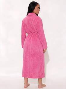 1pc Women's Solid Color Minimalist Elegant Plush Robe, Warm And Comfortable, Suitable For Home And Bath, Autumn/Winter - Hot Pink - View 7