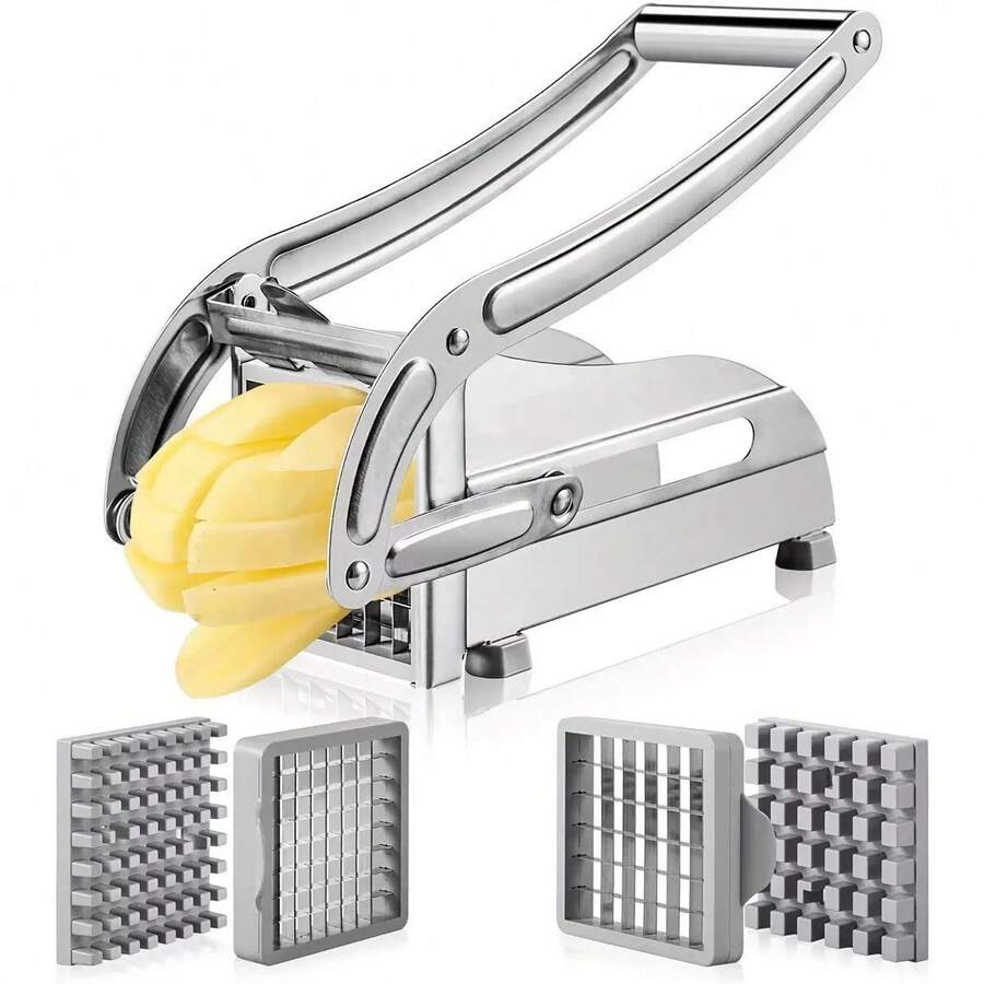 1pc French Fries Cutter Stainless Steel Potato Slicer Vegetable Slicer With Suction Base Heavy Duty Vegetable Chopper Suitable For Potato, Carrot, Cucumber, Onion - Silver Gray - View 1