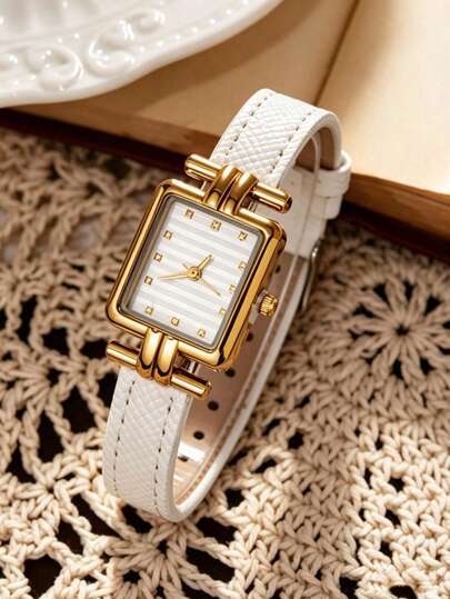1pc Women's Quartz Watch PU Leather Strap Vintage Square Dial Fashion Casual Elegant Minimalist Dot Scale For Daily Wear Decoration Or Valentine's Day Birthday Back To School Season Various Festival Gifts
