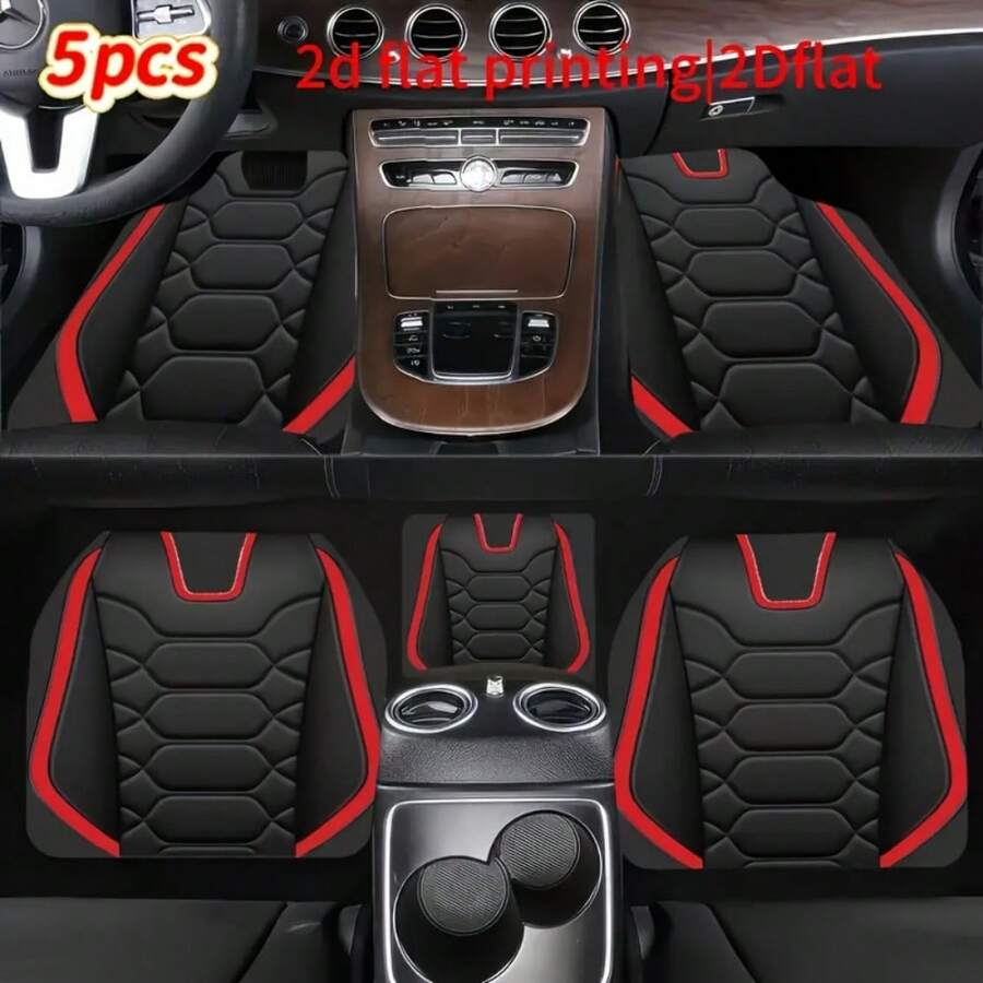 Car Floor Mats: 5pcs Luxury Black And Red Abdominal Muscle Pattern, Durable, Easy To Clean, All-Weather – Fit For Cars, Trucks, SUVs – Ideal Gift For Car Enthusiasts - A - View 1