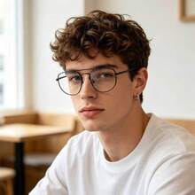 Classic Aviator Metal Frame Glasses, Minimalist Black Frame Non-Prescription Lenses, Unisex Versatile Plain Face Decorative Eyewear - Black - View 1