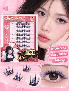 Glue-Free Instant Apply Segmented 60-Cluster Black-Blue Gradient Fiber Fairy-Style Wispy Pointed Eyelashes, Lightweight Fluffy Natural-Looking Fit To Eyelid, Long-Lasting Shape, Non-Falling, Suitable For Festivals, Parties, Cosplay Styling - C - View 5