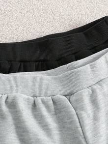 2pcs/Set Young Boy Casual Letter Print Solid Color Thermal Lined Jogger Pants, Autumn/Winter 2025 - Multicolor - View 4