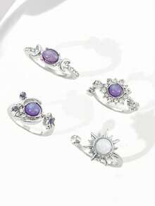 4 Fashionable Ins Sun Moon Diamond Gemstone Ring Set Valentine's Day Mother's Day Birthday Gift - Ring Set - View 5