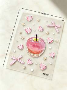 1Set Pink Apple Themed Stickers, Stickers For Laptop, Journaling Supplies, Sticker Book, Transparent Pink Apple, Heart And Bow Print, Soft Aesthetic Style, Clear Transparent Base, Decorative Decals For Cup, Camera, Phone Case, Tablet, Headphone Case - SY Pink Apple - View 6