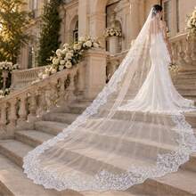 1pc Elegant Vintage Lace Bridal Veil With Metal Comb, Perfect For Vienna Cathedral & Church Weddings - Straight White - View 15