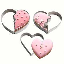 Creative Heart Puzzle Shaped Cookie Cutter 430 Stainless Steel Cookie Baking Cutter Heart Double Puzzle Fondant Stamp Mold, Suitable For Romantic Valentine's Day And Party Themes, Baking, Cheese, Cookies, Fruit, Sandwiches - Rust-Proof Metal Pastry Tool - View 9