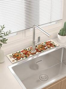 1pc Sink Faucet Absorbent Mat, Christmas Gingerbread Man Pattern, Drainage Mat, Suitable For Kitchen, Bathroom Sink, Countertop, Drainage Mat, Diatomaceous Earth Material, Trimmable, Quick-Dry Mat - Multicolor - View 4