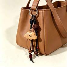 JRESSIAL Vintage Wooden Cloud Pendant Cute Smiling Face Wood Carving Bag Charm Keychain Creative Bag Accessory - Black - View 2