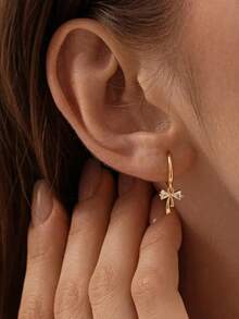 1 Pair Cute Bow Pendant Earrings, Delicate Small Earrings, Birthday Gift, Christmas Gift - A - View 3