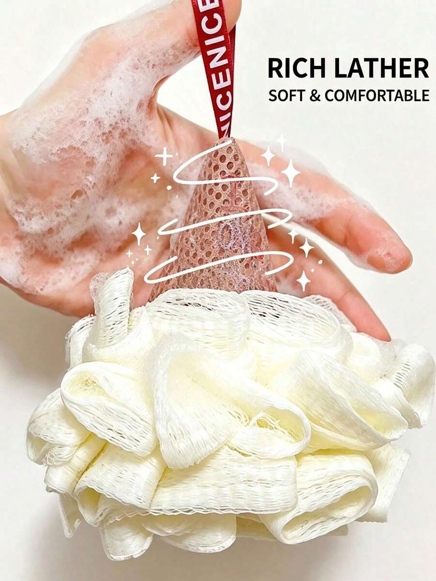 1pc Cute Ice Cream Bath Pouf, Mesh Shower Sponge, Foaming Body Scrubber For Daily Bathing - Multicolor - View 1