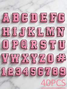 Random Style 20pcs/40pcs Pink Letter & Number Shoe Charms, Classic Fashion Unisex Shoe Accessories For Shoes/Clothes Decoration - Multicolor - View 9