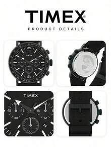 Timex Men's All Black Chronograph Watch With 3 Sub-Dials, Date Display, Tachymeter, Quartz Movement, Textured Silicone Strap, Street Racing Party, Gift For Husband And Friend - Black - View 6