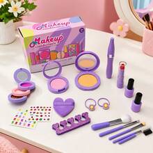 Set Mainan Rias Wajah Realistis untuk Anak-Anak, Set Kosmetik Plastik Ungu dan Merah Muda, Hadiah Natal dan Ulang Tahun untuk Anak Perempuan - Berwarna merah muda - View 5
