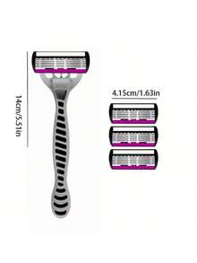 6-Layer Manual Shaver Set With Anti-Slip Handle & Replacement Blades -Ergonomic Design For Beards, Facial Hair, Stylish Grooming Essentials, Beard Maintenance, Sleek Razor Design, Stainless Steel Blade - Multicolor - View 3