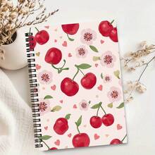 A5 Spiral Coil Notebook, 100 Pages, 50 Sheets, Clean White Cover, Water Red Cherry, Flower And Heart Pattern Design, Sweet Lined Notebook For Classroom Notes, Daily Writing, Back To School Supplies, School Stationery Gift For Students - Cherry - View 10