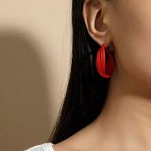 1 Pair Alloy Multi-Layer Brushed Cross Earrings, Elegant C-Shaped Hoop Earrings, Suitable For Daily Wear - Bright Red - View 2