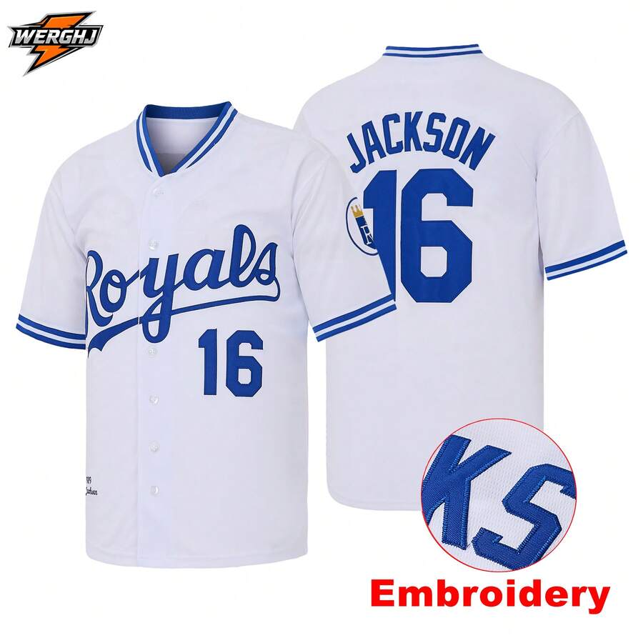 Men's #16 Bo Jackson Kansas City Royals 1989 White Embroidered Baseball Jersey, Baseball Fan Commemorative Gift