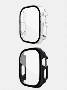 2PCS Tempered Glass+Cover Compatible With Apple Watch Case 16mm 44mm 40mm 42mm 41mm 45mm PC Bumper Screen Protector Watch Series 10 11 9 8 7 6 5 3 Se - Transparent+Black - View 12