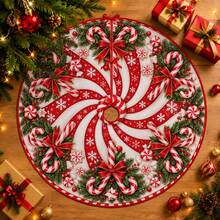 1pc Spiral Candy Cane Pattern Christmas Tree Skirt, Elegant Color Holiday Decor, 5 Sizes, Unisex Holiday Gift, Suitable For Home And Party Christmas Home Decoration - Candy Cane - View 1