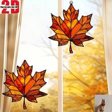 2D Flat 3-Piece Acrylic Maple Leaf Light Catcher Hanging Decor, Suitable For Thanksgiving, Christmas And Halloween, Plastic Decoration, Can Be Hung On Windows, Home Decor And Entryway Door - A - View 9