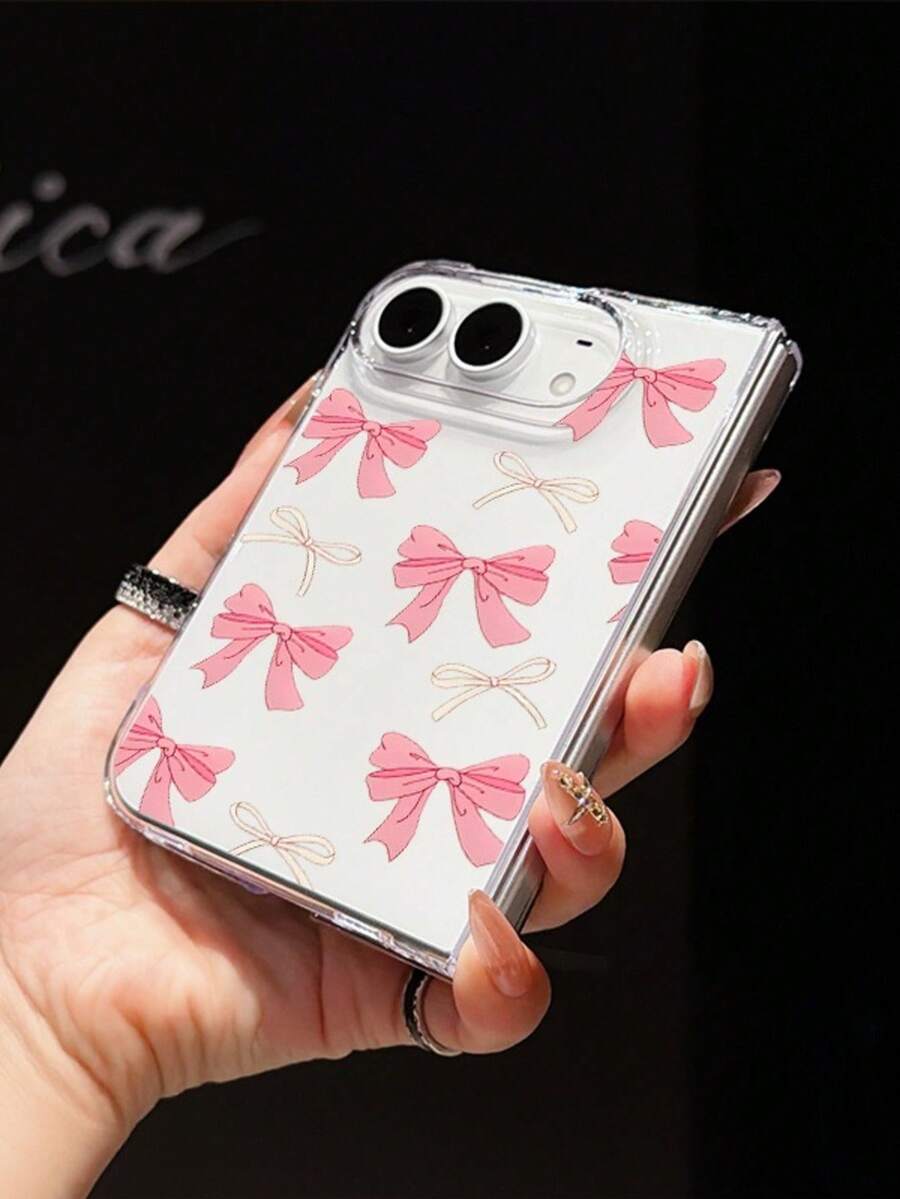 1pc Fashionable, Cute, Simple, High Transparency PC Material Bow Element Folding Phone Case, Can Protect And Prevent Falling For:SamsungGalaxy Z Fold 8/IPhoneDuo - Clear - View 1