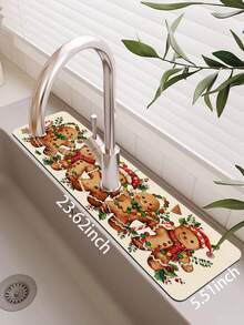 1pc Sink Faucet Absorbent Mat, Christmas Gingerbread Man Pattern, Drainage Mat, Suitable For Kitchen, Bathroom Sink, Countertop, Drainage Mat, Diatomaceous Earth Material, Trimmable, Quick-Dry Mat - Multicolor - View 13