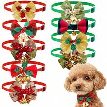 5pcs Christmas Pet Bowknot Collar, Christmas Plaid Bowknot With Gold Bell, Multi-Pattern Printed Pet Accessories, Adjustable Collar, Suitable For Small Dogs, Medium Dogs And Cats, Holiday Party Daily Wedding Costume Decoration - Multicolor - View 2